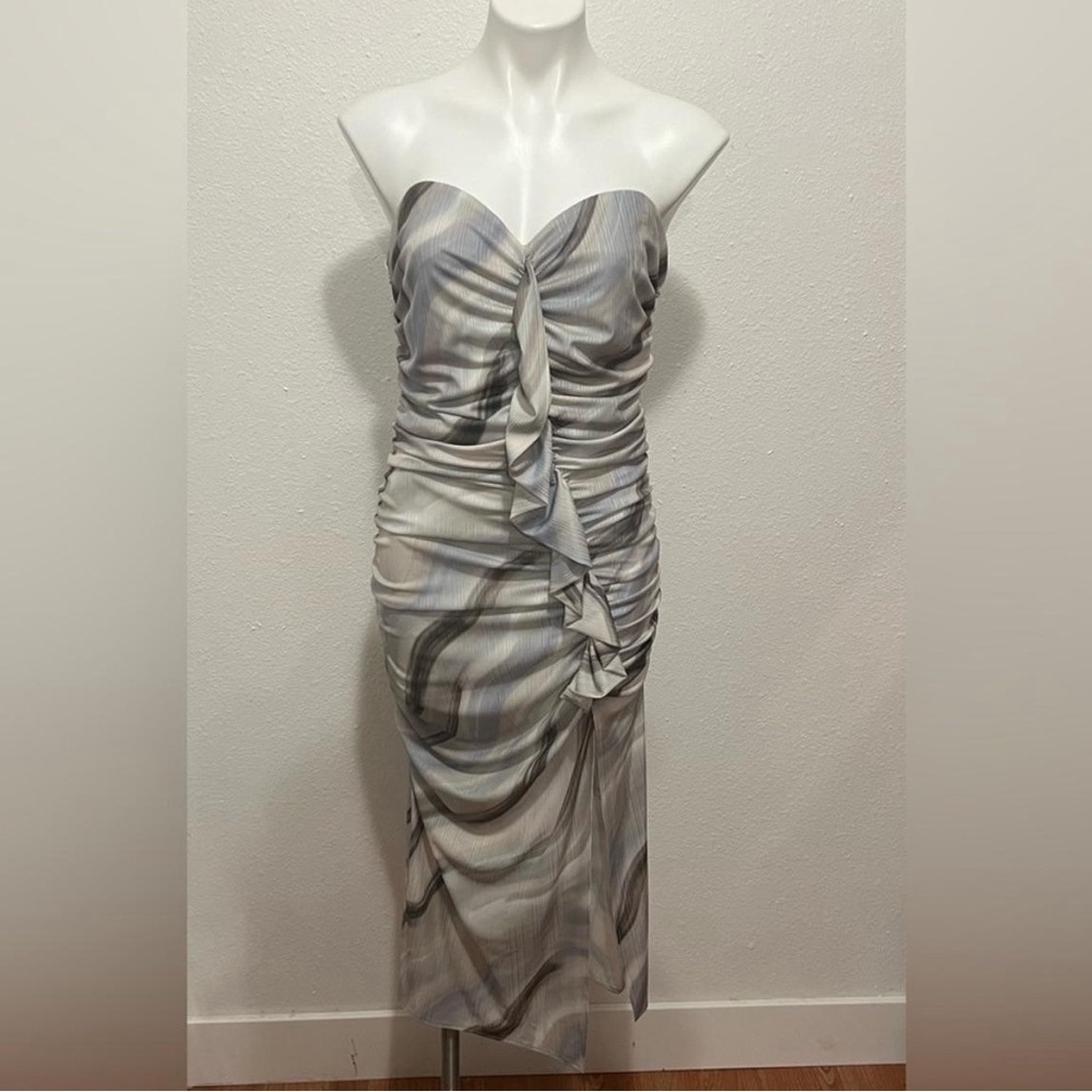 Bebe Elegant Strapless Cool Gray Swirl Dress size xl